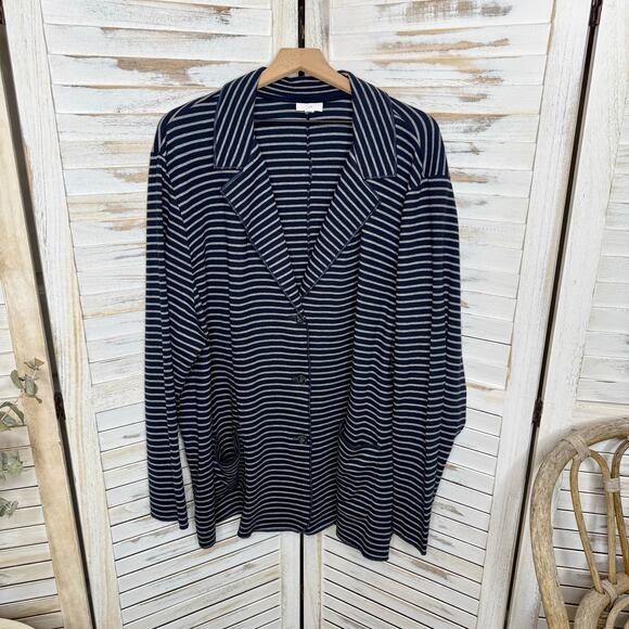 J. JILL Women's PLUS 3X Striped Button Sweater Blazer Jacket Navy Blue Gray - Picture 15 of 16